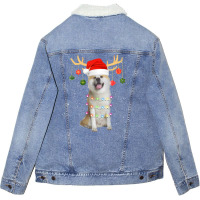 Limited Edition Reindeer Akita Dog With Santa Hat Christmas Light Xmas Unisex Sherpa-lined Denim Jacket | Artistshot