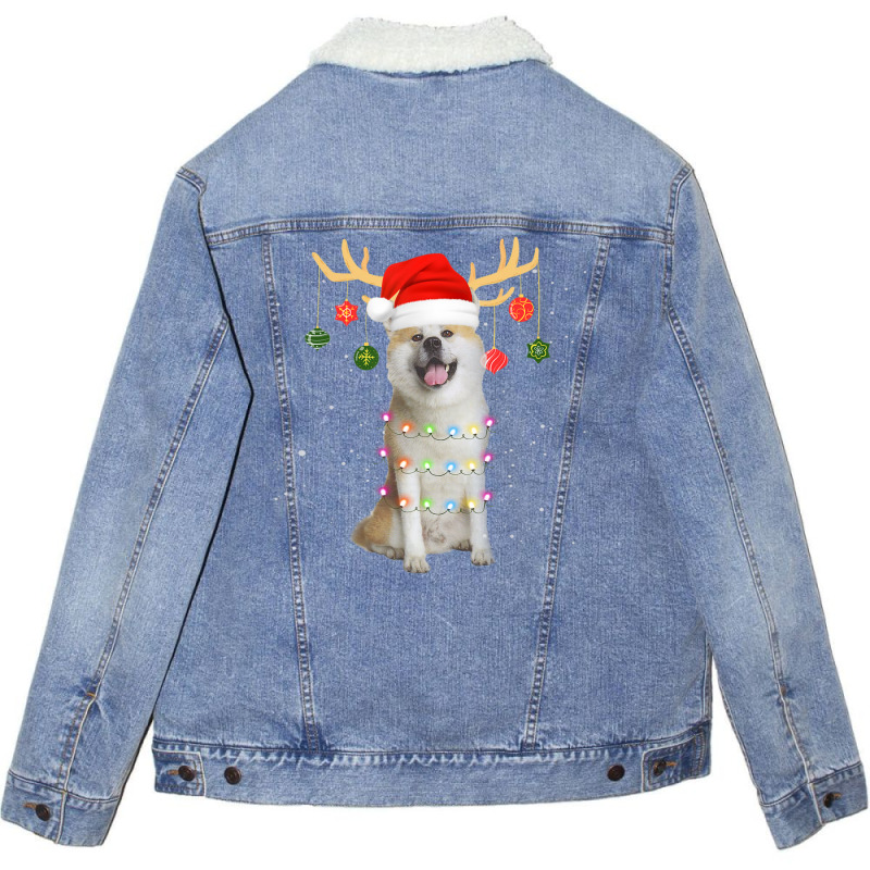 Limited Edition Reindeer Akita Dog With Santa Hat Christmas Light Xmas Unisex Sherpa-lined Denim Jacket | Artistshot