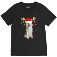 Limited Edition Reindeer Akita Dog With Santa Hat Christmas Light Xmas V-neck Tee | Artistshot