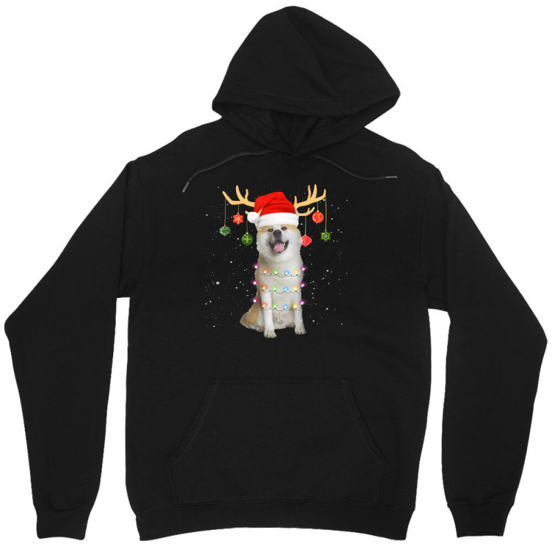 Limited Edition Reindeer Akita Dog With Santa Hat Christmas Light Xmas Unisex Hoodie | Artistshot