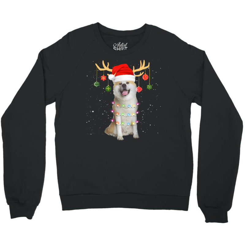 Limited Edition Reindeer Akita Dog With Santa Hat Christmas Light Xmas Crewneck Sweatshirt | Artistshot