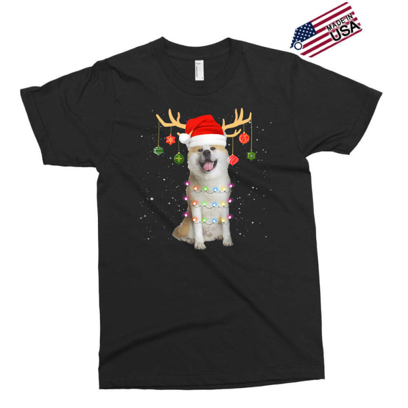 Limited Edition Reindeer Akita Dog With Santa Hat Christmas Light Xmas Exclusive T-shirt | Artistshot