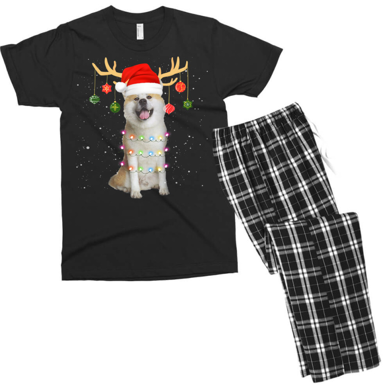 Limited Edition Reindeer Akita Dog With Santa Hat Christmas Light Xmas Men's T-shirt Pajama Set | Artistshot