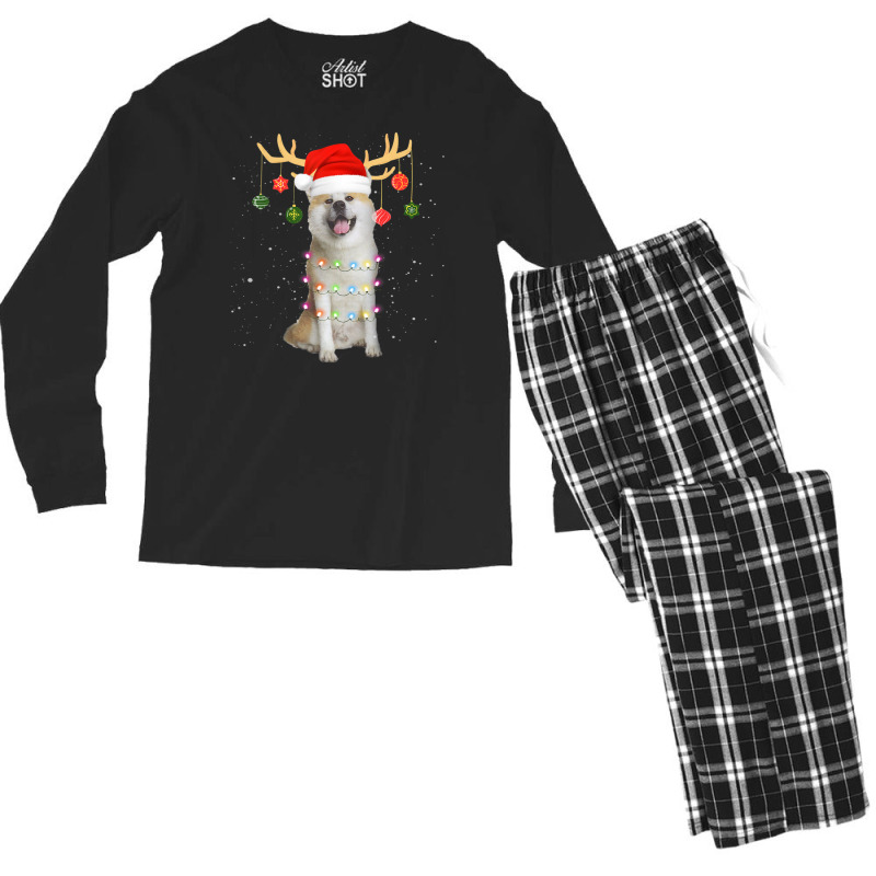 Limited Edition Reindeer Akita Dog With Santa Hat Christmas Light Xmas Men's Long Sleeve Pajama Set | Artistshot