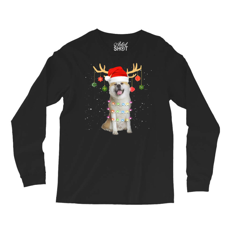 Limited Edition Reindeer Akita Dog With Santa Hat Christmas Light Xmas Long Sleeve Shirts | Artistshot