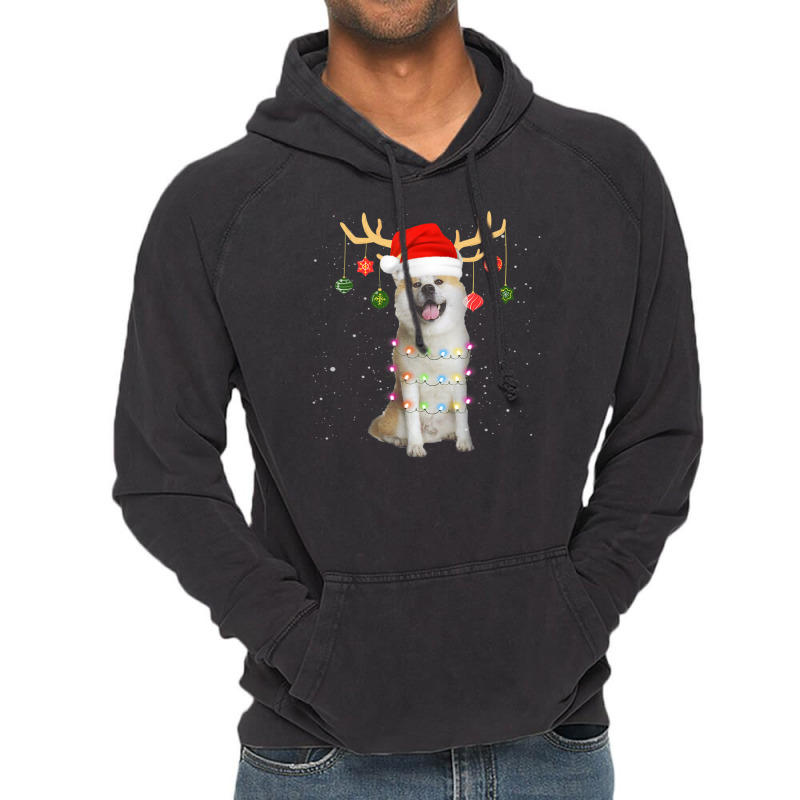 Limited Edition Reindeer Akita Dog With Santa Hat Christmas Light Xmas Vintage Hoodie | Artistshot