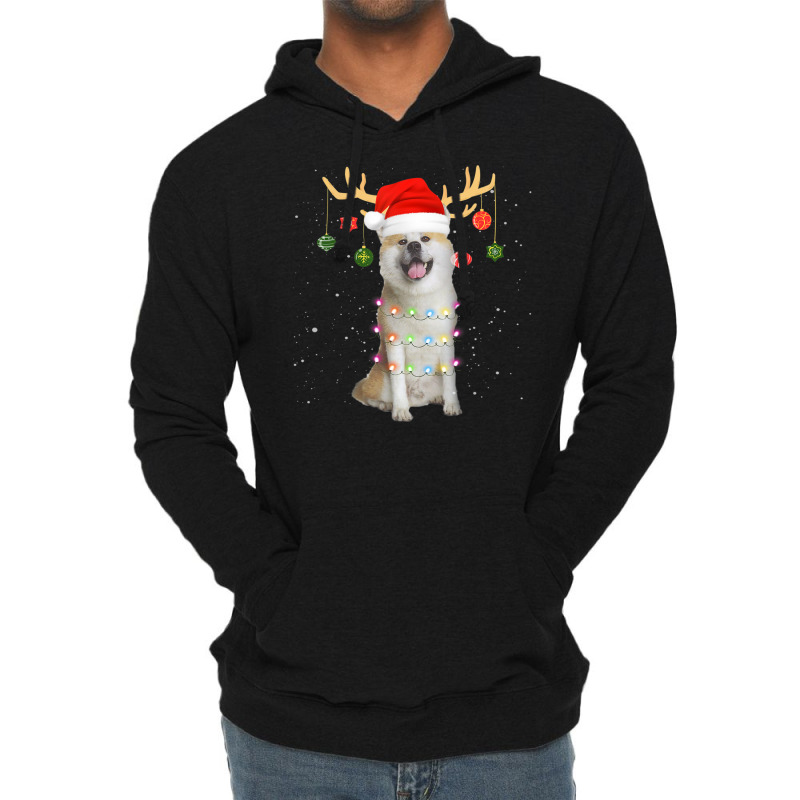 Limited Edition Reindeer Akita Dog With Santa Hat Christmas Light Xmas Lightweight Hoodie | Artistshot