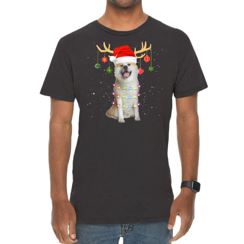 Limited Edition Reindeer Akita Dog With Santa Hat Christmas Light Xmas Vintage T-shirt | Artistshot