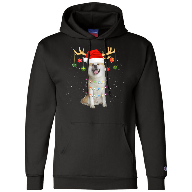 Limited Edition Reindeer Akita Dog With Santa Hat Christmas Light Xmas Champion Hoodie | Artistshot