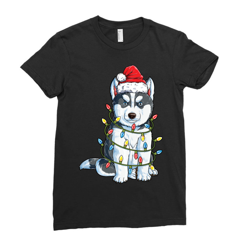 Hot Trend Siberian Husky Santa Christmas Tree Lights Xmas Boys Ladies Fitted T-Shirt by Pannell Quintero | Artistshot