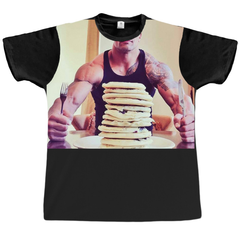 Dwayne The Rock Johnson Eating Blueberry Pancakes2 Graphic T-shirt by StefanyIveson | Artistshot