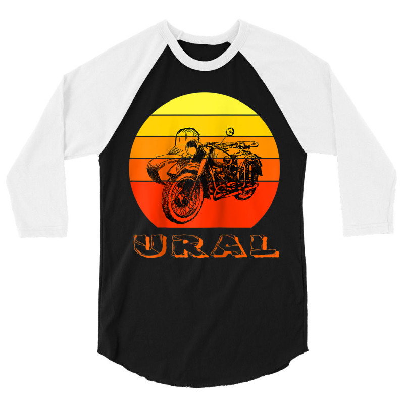 Retro Motorcycle Ural T Shirt   Vintage Sidecar Motorbike Raglan Baseb 3/4 Sleeve Shirt by tarnilot | Artistshot