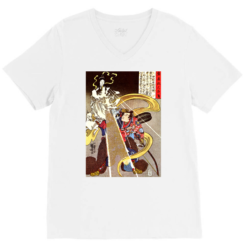 Utagawa Kuniyoshi   A Man Confronted With An Apparition Of The Fox God V-neck Tee | Artistshot