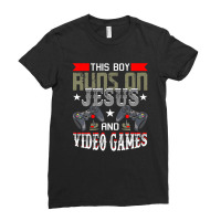 This Boy Runs On Jesus And Video Games Funny Gaming Gift Ladies Fitted T-shirt | Artistshot