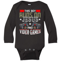 This Boy Runs On Jesus And Video Games Funny Gaming Gift Long Sleeve Baby Bodysuit | Artistshot