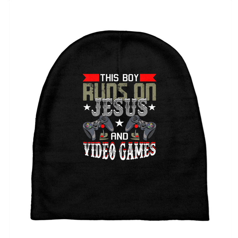 This Boy Runs On Jesus And Video Games Funny Gaming Gift Baby Beanies by idreezaldawex | Artistshot