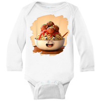 Cute Funny Meatballs In Bowl Of Pasta Spaghetti Meatballs T Shirt Long Sleeve Baby Bodysuit | Artistshot