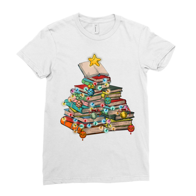 Christmas Library Tree Lights For Librarian And Book Lover T Shirt Ladies Fitted T-Shirt by katheleenweb0 | Artistshot