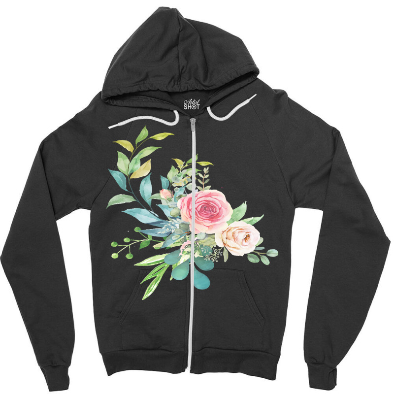 Flowers Art T  Shirt Watercolor Flower Floral Illustration Blossom Zipper Hoodie | Artistshot