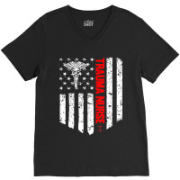 Trending Trauma Nurse American Flag Patriotic Registered Nurse V-neck Tee | Artistshot