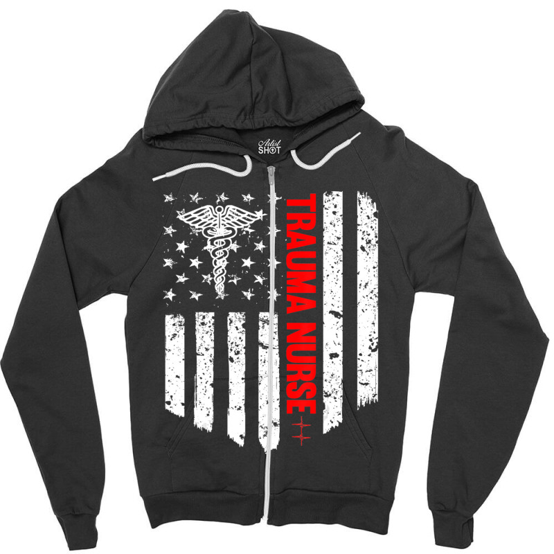 Trending Trauma Nurse American Flag Patriotic Registered Nurse Zipper Hoodie | Artistshot