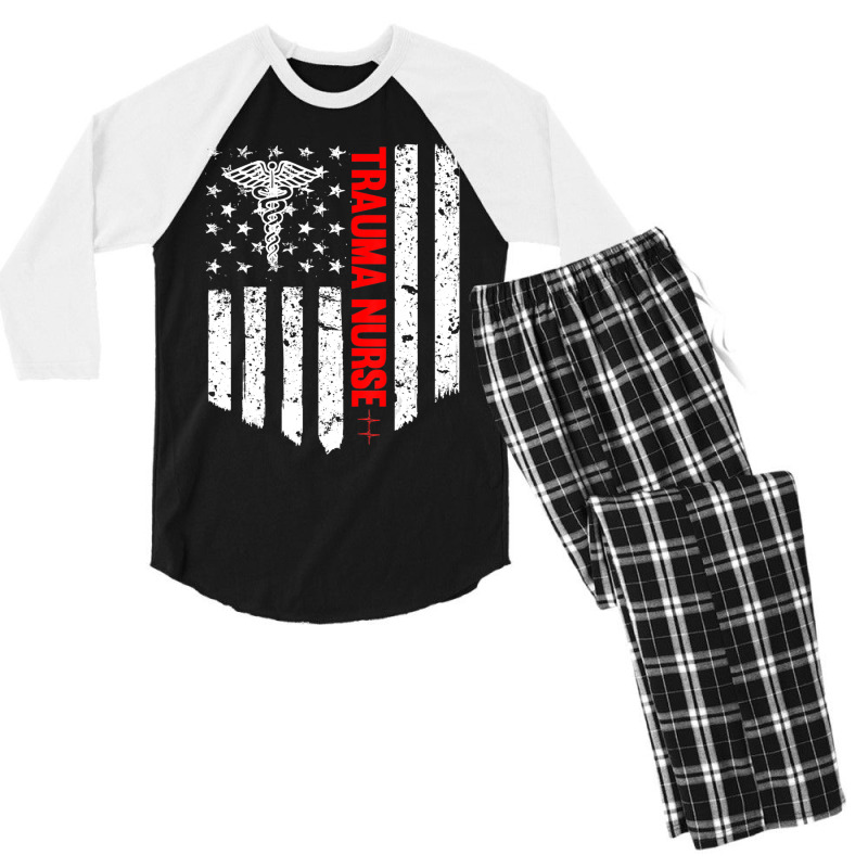 Trending Trauma Nurse American Flag Patriotic Registered Nurse Men's 3/4 Sleeve Pajama Set | Artistshot