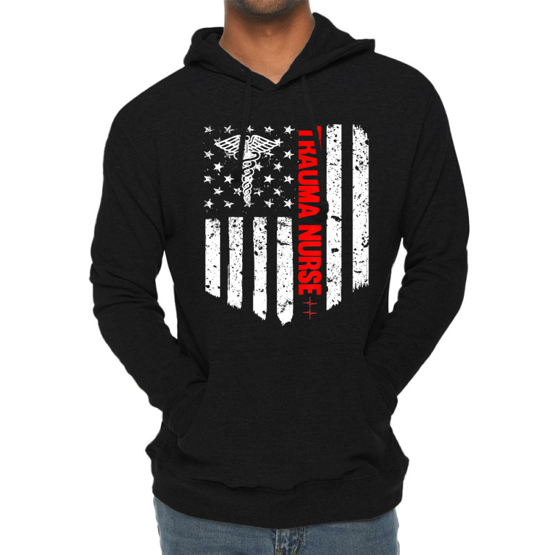 Trending Trauma Nurse American Flag Patriotic Registered Nurse Lightweight Hoodie | Artistshot