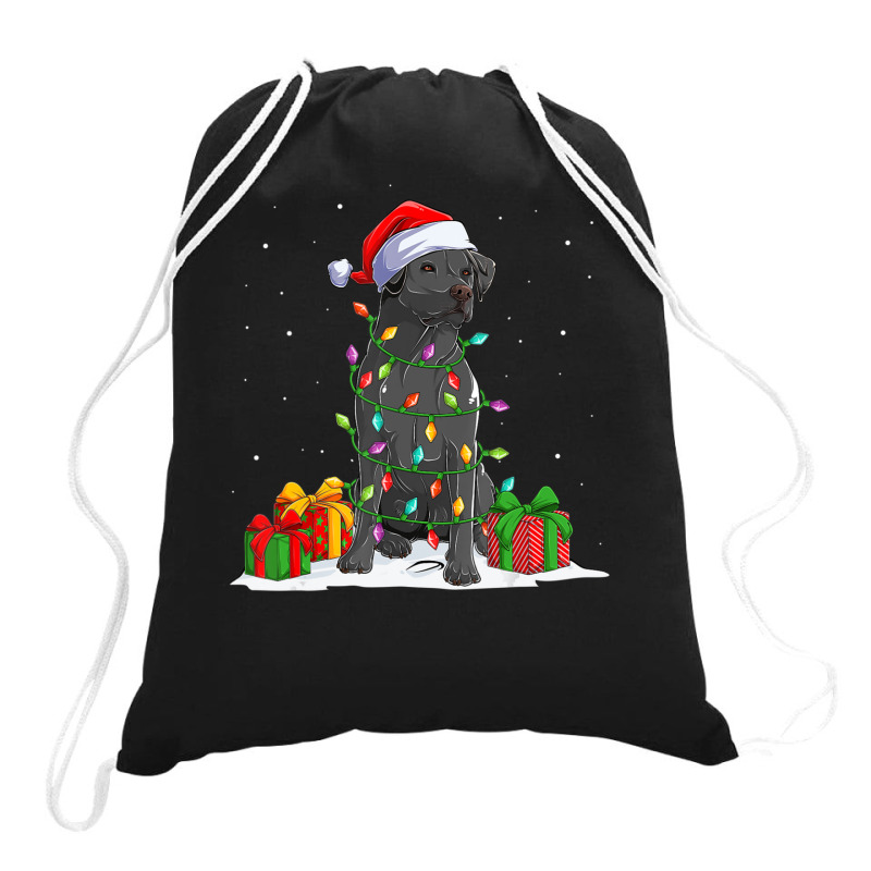 Black Lab Labrador Christmas Lights Pajama Dog Lover Xmas Drawstring Bags | Artistshot