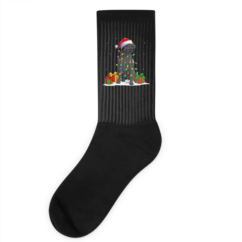 Black Lab Labrador Christmas Lights Pajama Dog Lover Xmas Socks | Artistshot