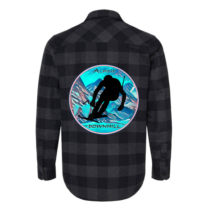 Cool Alpine Downhill Ski Racer Silhouette Mountain Scene Flannel Shirt | Artistshot