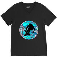 Cool Alpine Downhill Ski Racer Silhouette Mountain Scene V-neck Tee | Artistshot