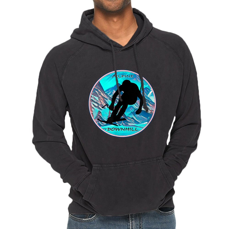 Cool Alpine Downhill Ski Racer Silhouette Mountain Scene Vintage Hoodie | Artistshot