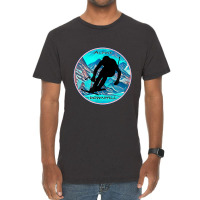 Cool Alpine Downhill Ski Racer Silhouette Mountain Scene Vintage T-shirt | Artistshot