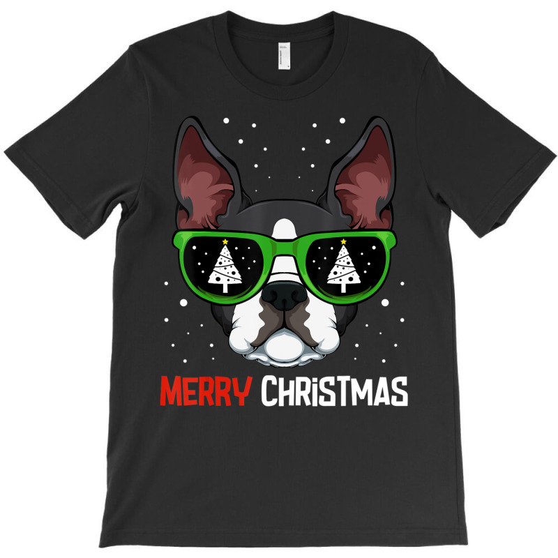 Boston Terrier Christmas Pajama Dog Sunglasses X Mas Tree T-shirt | Artistshot