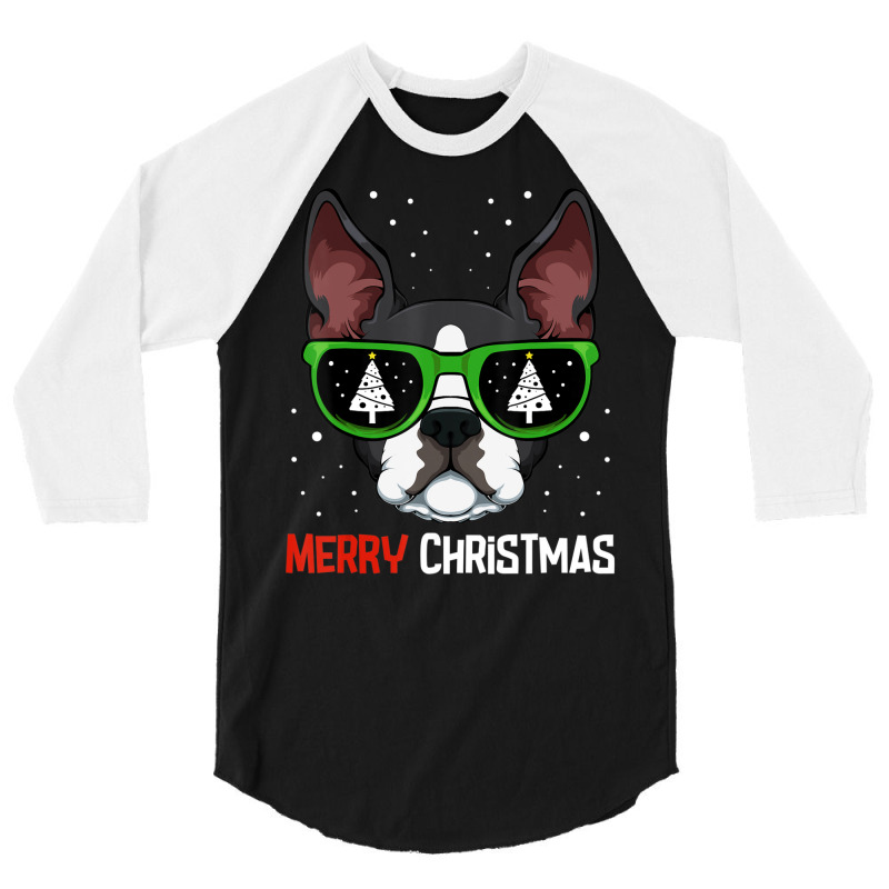 Boston Terrier Christmas Pajama Dog Sunglasses X Mas Tree 3/4 Sleeve Shirt | Artistshot