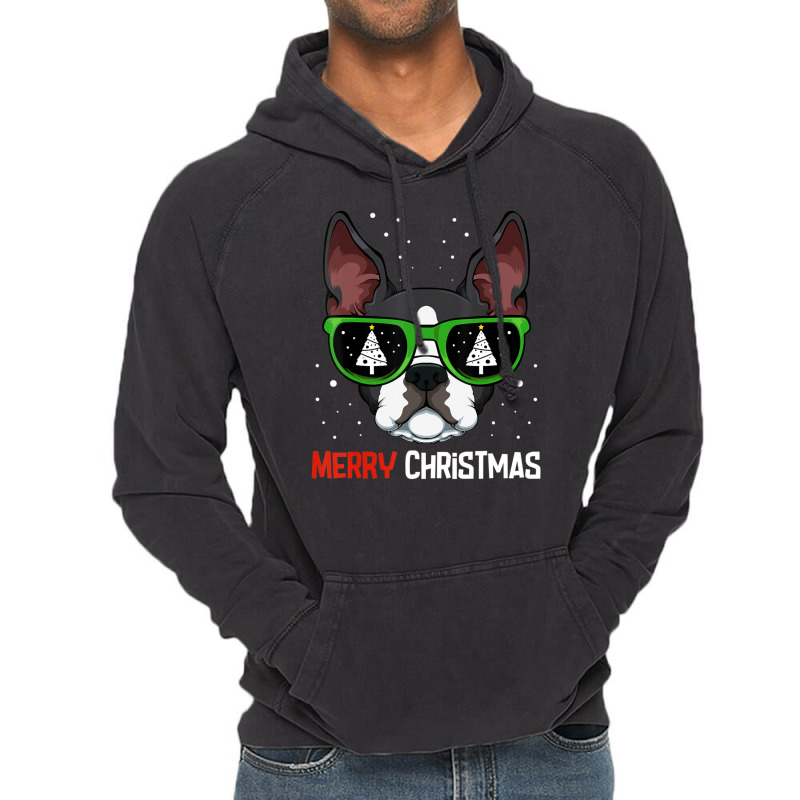 Boston Terrier Christmas Pajama Dog Sunglasses X Mas Tree Vintage Hoodie | Artistshot