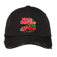 Funny Vintage Merry Christmas Tree Red Wagon Truck Outfit Long Sleeve Vintage Cap | Artistshot