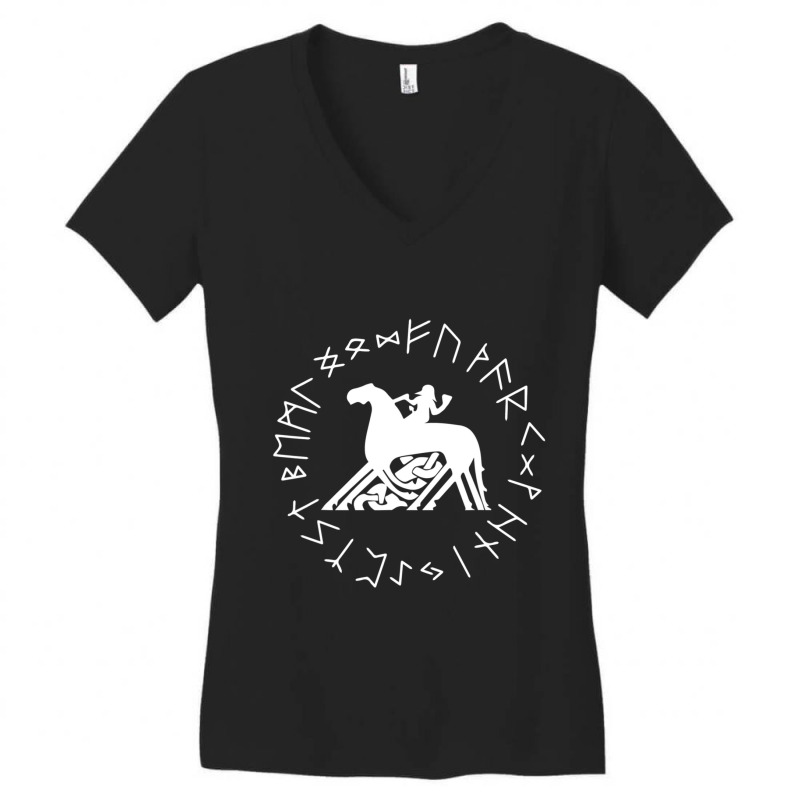 Trending Odin And Sleipnir Norse Mythology Rune Wheel Women's V-Neck T-Shirt by Sizemore Adame | Artistshot