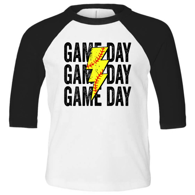 Vintage Game Day Softball Lightning Bolt Funny Team Sport Toddler 3/4 Sleeve Tee by sromydivlevn | Artistshot