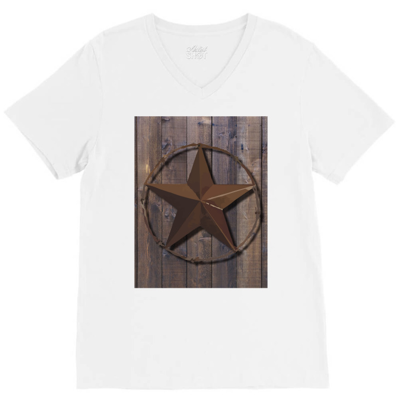 Primitive Barn Wood Brown Star   Vintage Funny V-Neck Tee by alheklupsm | Artistshot