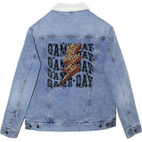 Game Day Football Leopard Lightning Bolt Football Lover Unisex Sherpa-lined Denim Jacket | Artistshot