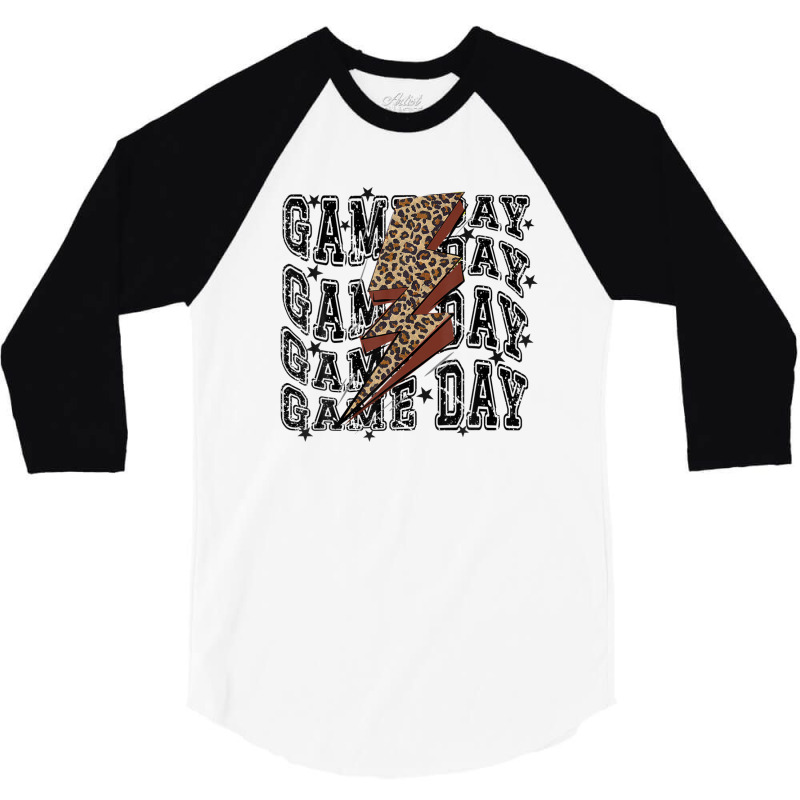 Game Day Football Leopard Lightning Bolt Football Lover 3/4 Sleeve Shirt by sromydivlevn | Artistshot