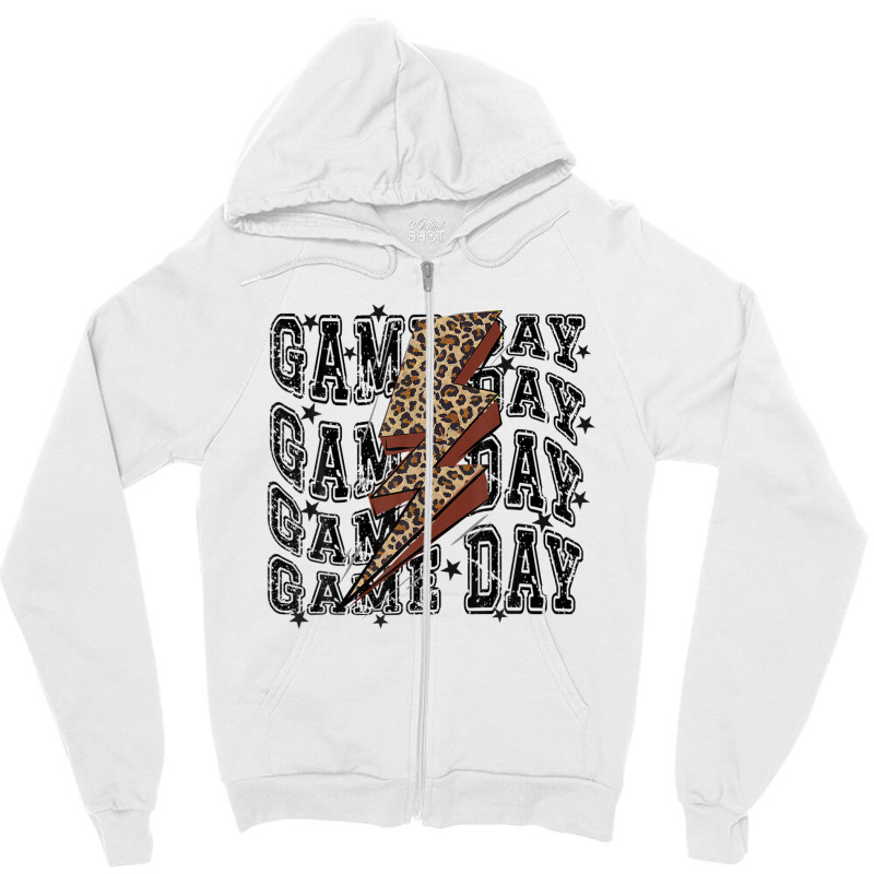 Game Day Football Leopard Lightning Bolt Football Lover Zipper Hoodie by sromydivlevn | Artistshot