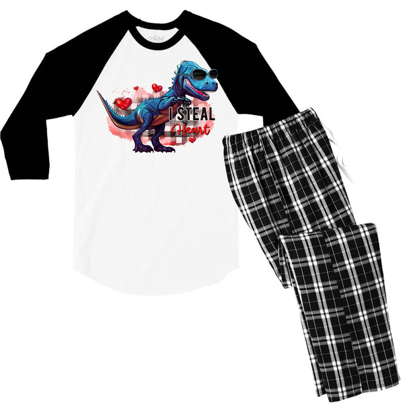 I Steal Heart Funny Dinosaur Valentines Day T Shirt Men's 3/4 Sleeve Pajama Set | Artistshot