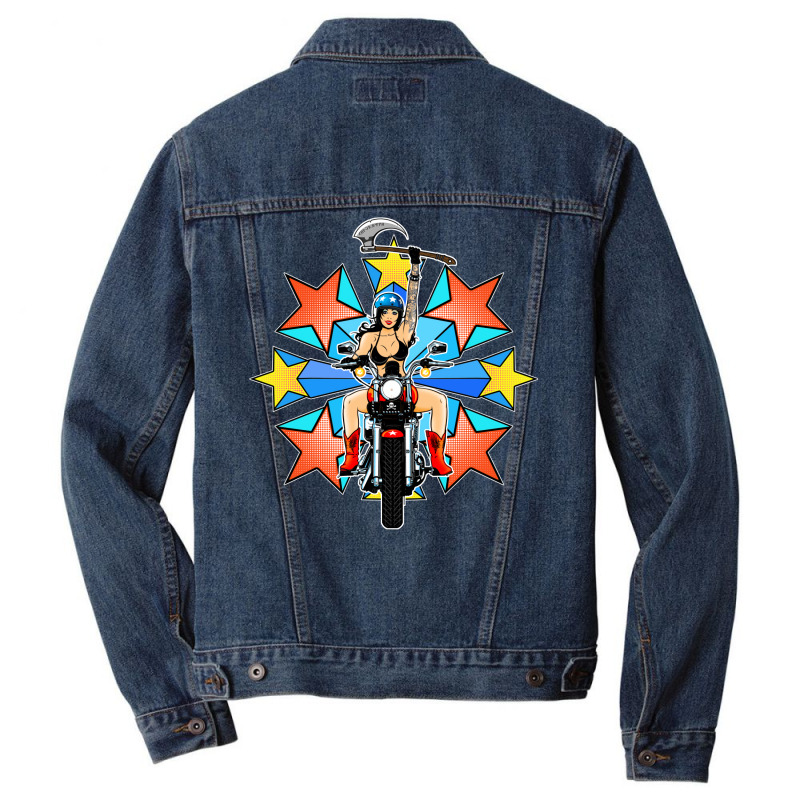 Retro Warrior Woman Biker Burst   Love Summer Men Denim Jacket | Artistshot