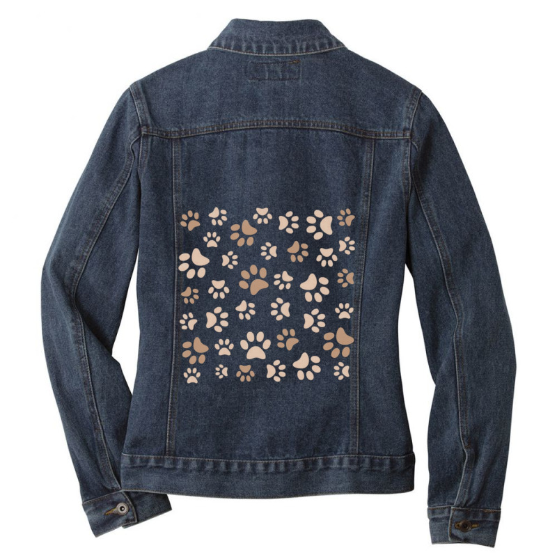 Seamless Light Brown Colored Paw Design 1 Ladies Denim Jacket by JudithPlagmann | Artistshot