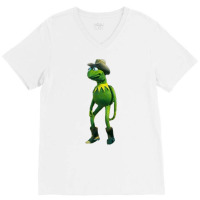 Shaelin Janae Cowboy Kermit   Green Blue Aesthetic V-neck Tee | Artistshot