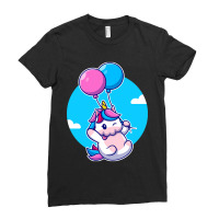 Trending Cute Unicorn Floating With Balloon Ladies Fitted T-shirt | Artistshot