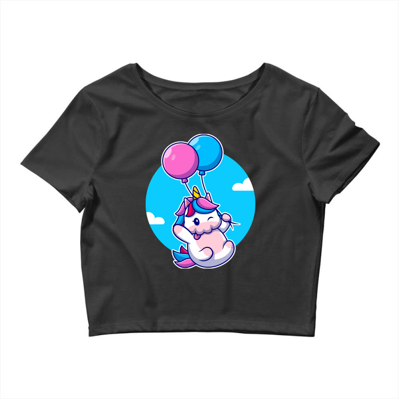 Trending Cute Unicorn Floating With Balloon Crop Top by webberkyla | Artistshot