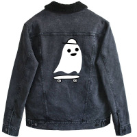 Skateboarding Ghost Cute Spooky Skating Unisex Sherpa-lined Denim Jacket | Artistshot